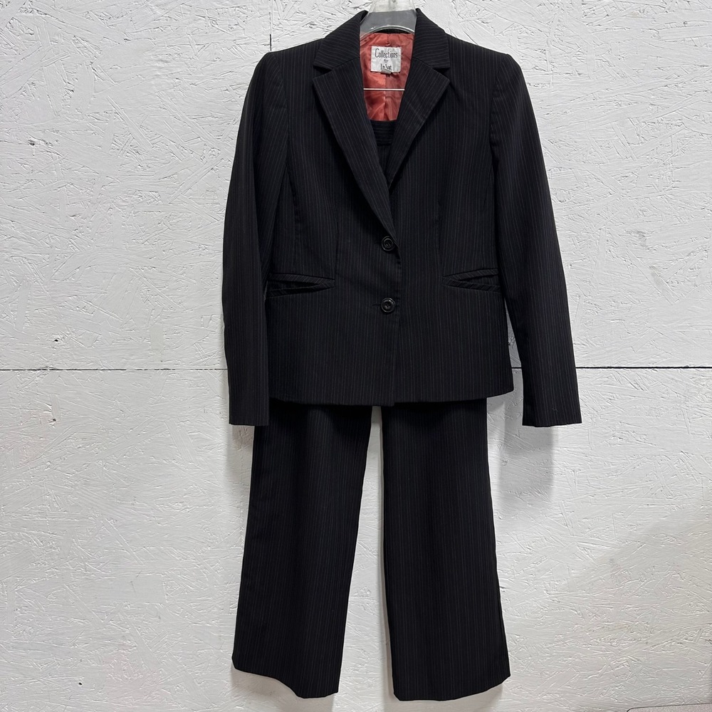 Le Suit 6 Pant Suit Black Pinstripe Dark Academia Office Professional Internship